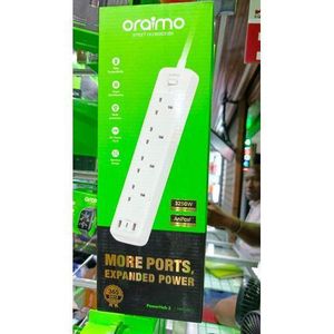 Oraimo  Power Extension Cable With 4 WAY AC Power Outlets, 13A, And 2 M Long Cable Extension Cable Length: 2M Input Voltage: 100-240V USB Ports: 3 (1 USB-C, 2 USB-A)