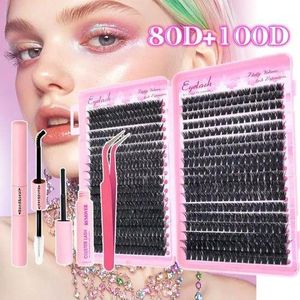 Lash Extension Kit Lash Clusters Kit 640Pcs Volume Eyelash Clusters C Curl Lashes Clusters DIY Cluster Eyelash Extensions With Lash Bond and Seal Lash Tweezers