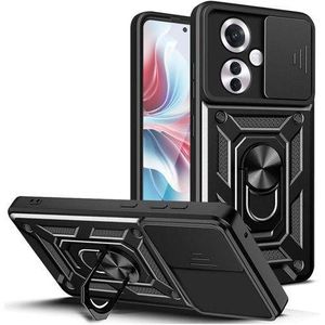 Compatible with Oppo Reno 11F 5G Premium Protection Back Case with Camera Slide Cover Built-in Ring Stand Shockproof Case For Oppo Reno 11F 5G (Black)