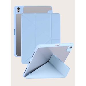 Foldable Clear Back Case for iPad A16 (2025) – Pencil Holder, Tri-Fold Stand, Slim Protective Cover (Sky Blue)
