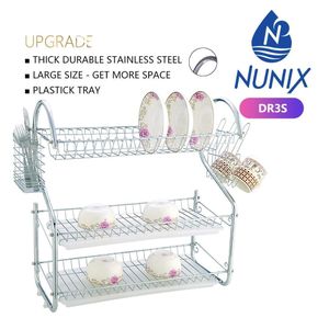20 Inch 3 - Layer Dish Drain Rack Stainless Steel Utensil & Kitchen Tools Storage Organizer Drying Rack for Sink Counter Space Saving & Rust-Resistant