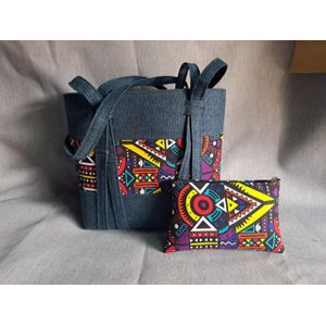 Stylish Kitenge Shoulder Bag with Matching Zipper Pouch