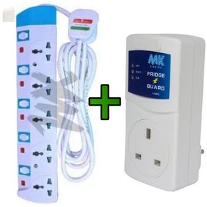 Power King HOME BEST 5 WAY POWER EXTENSION WITH LONG CABLE FOR ELECTRONIC DEVICES + FREE Mk- FRIDGE GUARD