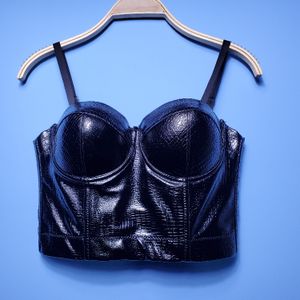 Women's Corset Sexy Black PU Leather Bustier Crop Top Fashion Lady