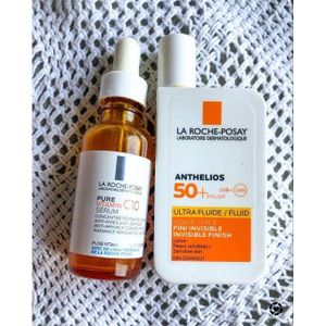 La-Roche-Posay Pure Vitamin C10 Serum + Anthelios UVMune 400 Invisible Fluid SPF 50+ Duo – Brightening Anti-Aging Serum & Daily Sunscreen Set (30ml + 50ml).