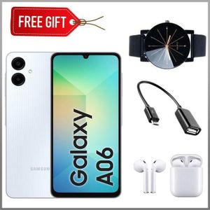 Samsung Galaxy A06, 6.7" Display, 64GB ROM + 4GB RAM (Dual SIM), 5000mAh, Blue (24 Months Warranty) + Web watch, Otg & Earpods