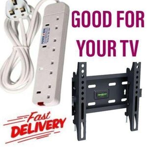 Power King 4Way Power Extension - White With Fuse + 15, 19, 24, 32 And 43 Inch TV Mount
