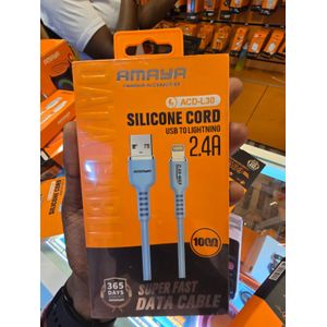 Amaya ACD-L30 USB to Lightning Silicone Data Cable 2.4A Fast Charging Cable Blue 1M Tangle-Free Cord