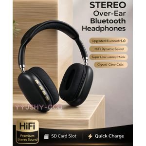 P9 Bluetooth Headphones black | Bluetooth 5.0 Chip | ulti-Mode Playback – Supports Bluetooth / TF Card / AUX cable. | Stable Connection ong Battery Life