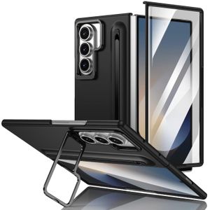 Samsung Galaxy Z Fold 6 Premium Slim Hard PC Case with Built-In Stylus, Foldable Camera Stand, and HD Front Display Protector – Stylish Black Protection