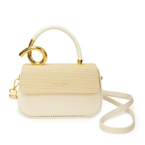 Luxury Cream Mini Top Handle Bag – Elegant Women’s Crossbody Handbag with Gold Accent