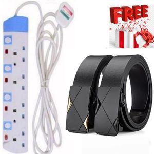 Good Quality Leather Belts for Men Official Wear Belts + 4 Way Power Extension Cable Socket
