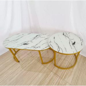 new design Glass top with marble effect 2 in 1 nesting coffee table