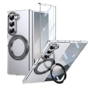 Samsung Galaxy Z Fold 7 Clear Case With Magnetic Ring Stand – Shockproof Transparent Cover (Black)