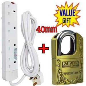 Power King HOME BEST 4 WAY POWER EXTENSION WITH LONG CABLE+FREE 40MM MINDY PADLOCK