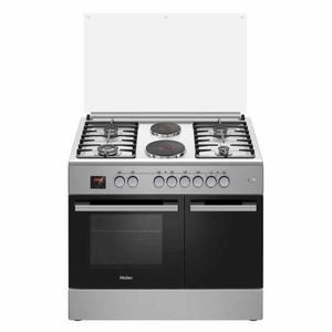 Haier 60cm by 90cm 4 Gas Burners and 2 Rapid Hotplate Free Standing Cooker with Electric Oven and Gas Sensor