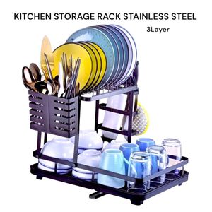 3-Layer Stainless Steel Kitchen Storage Rack for Utensils, Spices, and Pantry Organization, Durable Space-Saving Shelf for Modern Kitchen Countertop and Cabinet Storage Solutions
