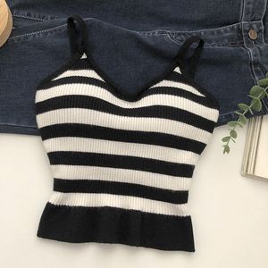 Fashion (e White Black)knitted Camis For Woman Tops For Women Stripes Crop  Tops Built In Bra Spaghetti Strap Camisole Female Tank 2022 Droppshipping  WEF