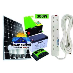 Solarmax 100 W Solar Panel Full Kit  All Wether + 80AH Solar Battery + 10 AH Solar Controller + 300 W Solar Power Inverter + 4DC Bulbs Energy Saver + Free Extension