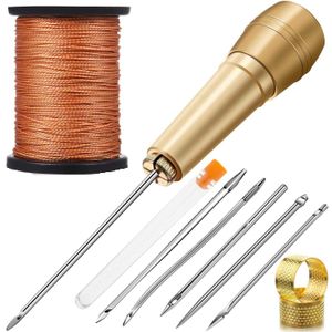 13 pcs Leather Tools Craft DIY Stitching Kit Waxed Thread Cords, Needles,  Stitching Awls, Sewing Piercing Tool, Thimble