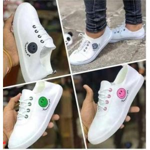Very fashionable pretty laced Ladies Smiley emoji Rubber shoes - White
