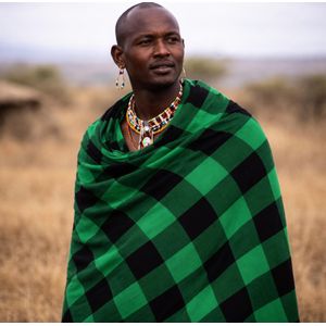  Multicolored Maasai Shuka Blanket, African Green Traditional Design Big Box