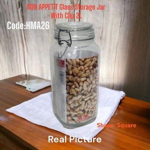 Bon Appetit Clear Airtight glass jar with clips 2LTRS 