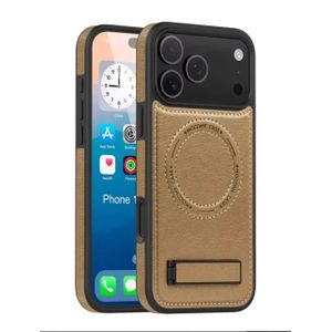 Apple Mocome Premium PU Leather MagSafe Case with Kickstand for iPhone 17 Pro – Strong N52 Magnetic Wireless Charging Cover, Shockproof Anti-Slip Protective Phone Case (Brown)