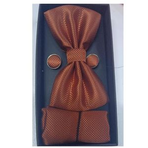 Men’s Bow Tie, Cufflinks & Pocket Square Set – Formal Accessories for Men- Brown