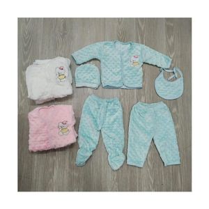 5 Pieces Fleece Newborn Baby Receiving Set-BLUE