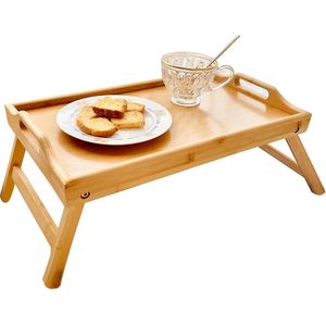  Bamboo Foldable Breakfast Table, Laptop Desk, Bed Table, Serving Tray,Brown