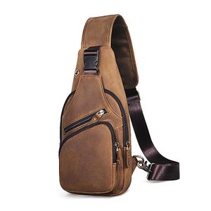 Men Crazy Horse Leather Casual Fashion Triangle Chest Sling Bag