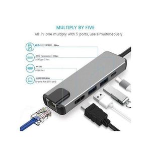 Type C Multiport Hub 5 in 1 Adapter Dock Convert to HDMI Multi USB Port Ethernet LAN Port and 100w PD Suitable for MacBook and Laptop