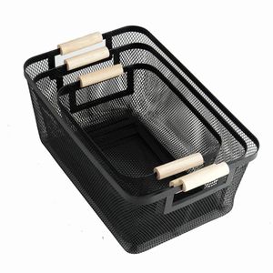 3 pc portable modern rectangular metal pantry with Wooden handle