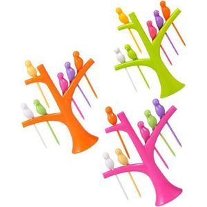 Re-usable 6pcs Fruit Pick Forks Set With Stand Stainless Steel Mini Serving Forks for Snacks Dessert and Kitchen Use