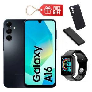 Samsung Galaxy A16, 6.7", 4GB RAM + 128GB (Dual SIM), 5000mAh, Black (2YRs WRTY) + Smart Watch , Power Bank & Phone Cover 