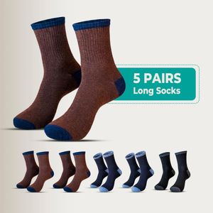 Moloca 5 Pairs Unisex Breathable Long Cotton Socks Cotton Comfortable Breathable Socks Casual office Everyday Wear,Navy Blue/Hot chocolate/Black