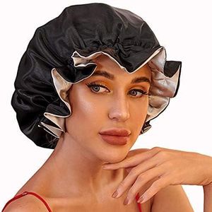 Black Satin Hair Bonnet – Adjustable Silk Sleep Cap for Hair Protection (Black)