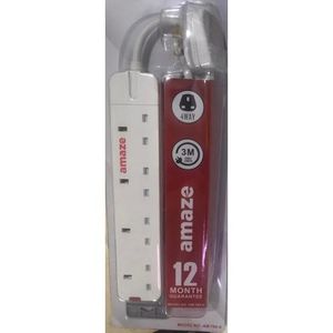 Amaze 3 metre Durable 4-way extension cable+Fridge Guard