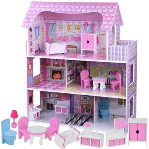 Strong Wooden Doll House – Children Pretend Play Set
