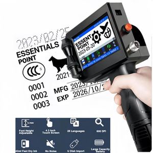 Printer Portable Handheld Inkjet Printe-r – Coding Machine 12,7mm, 600 DPI with 42ml Quick-Dry Ink, USB Flash Disk, Touch Pen & Positioning Plate Hand Held Expiry Date Print