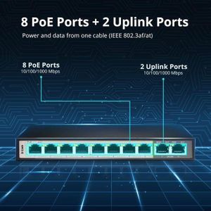 DES-F1010P-E/B 10-Port 10/100Mbps Long Range PoE+ Unmanaged Switch with 8 PoE Ports 2 Fast Ethernet Uplink Ports 250m Data and Power Transmission for CCTV Surveillance Office and Enterprise Networks