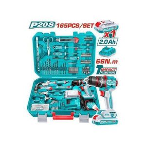 TOTAL THKTHP11652 Cordless Drill Tool Box Set , 165 Piece Tool Set With Electric Hand Drill, Professional Power Tool Kit For Home, Electric Screwdriver Tool Box Set For Garden Office House Furniture Repair