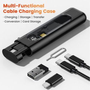 Multifunctional Data Cable Set USB Conversion Storage Box,Multiple Interface Data Cable Android/iOS/Type C - Black