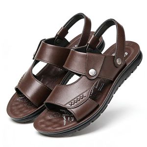 SHJO Casual Sandals Shoes Men Office Commute Home Faux Leather Soft Insole Lightweight Versatile Slip On Footwear Brown