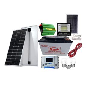 Sunlight Solar 100 W solar panel all weather +80 ah solar battery +300 w solar power inverter +10 ah solar charge controller + 3 Dc bulb +Extension +5m red ,5 black cable  +free 50 W solar floood light 