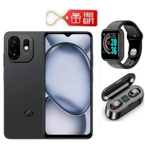 Itel A100c, 6.6" 90Hz Super Clear Display, 64GB ROM + 2GB RAM, 5000mAh Battery - Black + F9 Earbuds & Smart Watch 