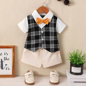 Catpapa 0-3Y boys' clothing, three-piece plaid fashionable gentleman casual suit, suitable for etiquette and socializing