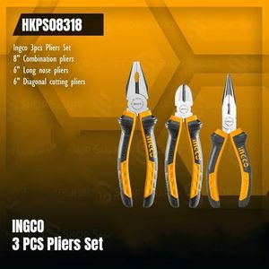 INGCO Pliers Tool Set, 3pcs Small Plier Set, 8 Inch Combination Pliers, 6  Inch Diagonal Cutting