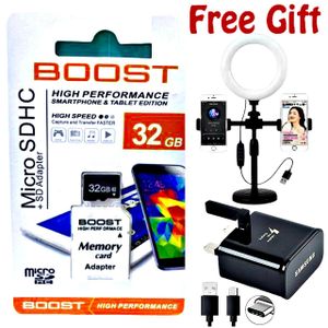 Boost 32 GB Micro SDHC Memory card // Adjustable  Ring Light // Samsung Smartphone Charger 